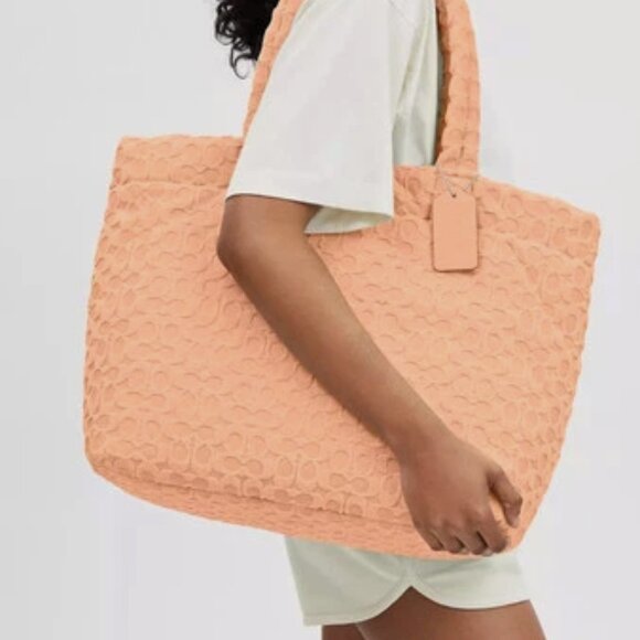 LIKE NEW! Coach Signature Terry Tote Bag FADED BLUSH Terrycloth LARGE Purse Bag - Picture 3 of 9